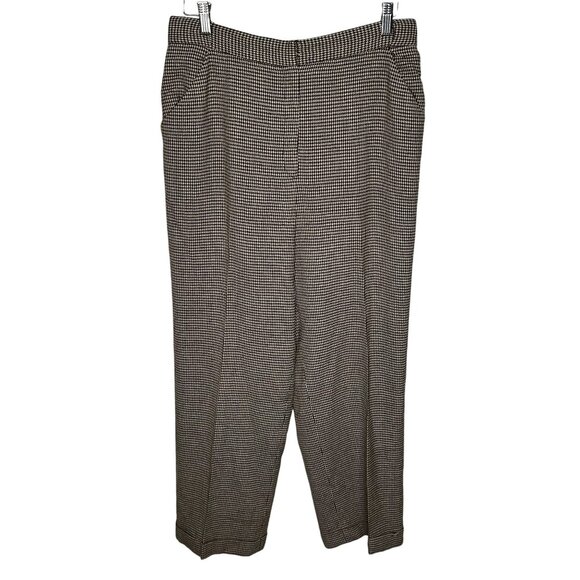 Vintage Women's Pants Size 12 Tweed Houndstooth 100% Wool Lined Brown Cuff Leg - Picture 1 of 10